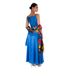 Blue Floral Satin Silk Scarf - 2m x 50cm (6.5ft x 20inches)